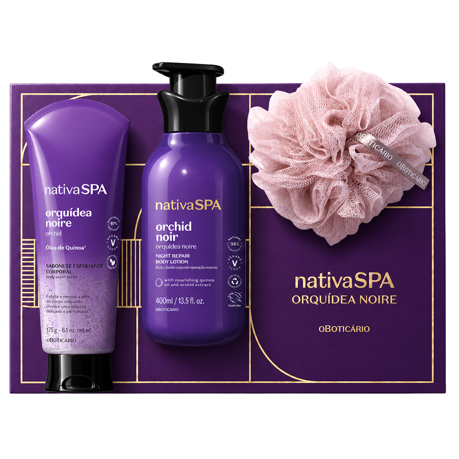 Nativa SPA Orquídea Noire (sabonete esfoliante + loção + esponja)